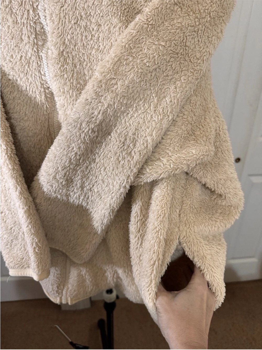 Woman Within Plush Cream Teddy Zip-Up Jacket - Picture 5 of 11